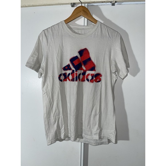 Adidas Americana USA Flag Logo T-Shirt Men's Medium White Red Blue Patriotic Tee - Picture 1 of 11